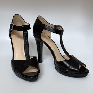 Nine West Leather Black Strappy Heels